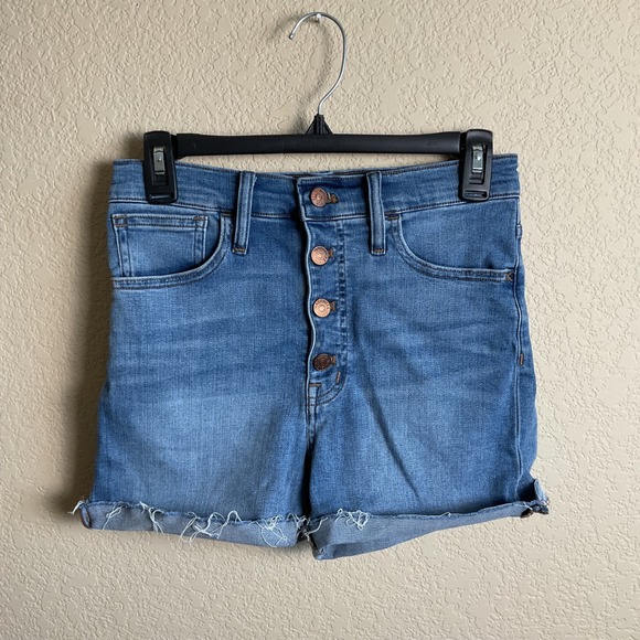 Madewell Pants - Madewell Womens 26 High Rise‎ Button Fly Cut Off Denim Shorts Raw Hem